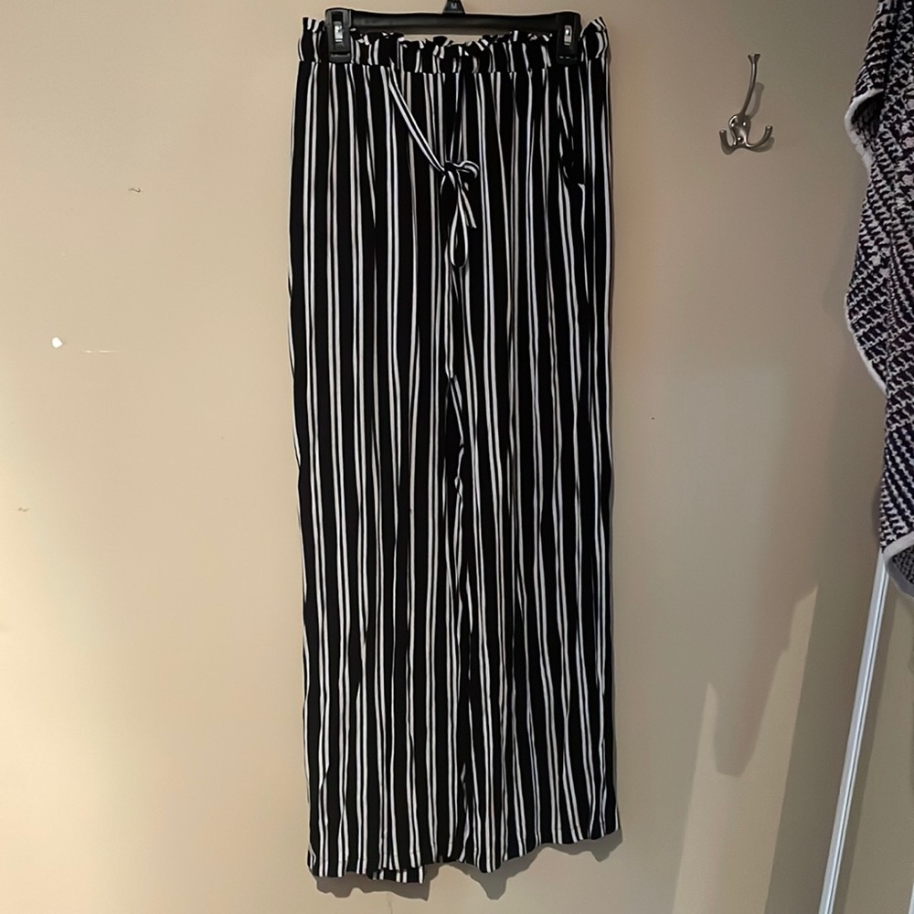 Black and White Striped Flair Pants